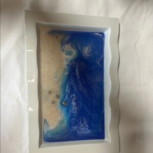 Blue and White Ocean-Themed Decorative Tray